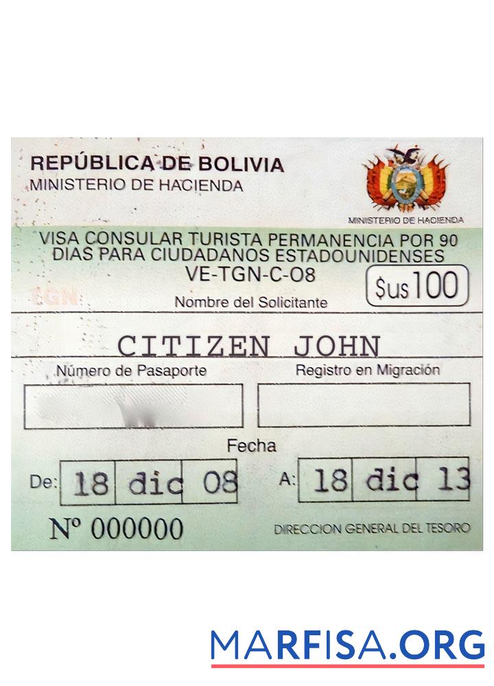 Printable Bolivia travel visa sample